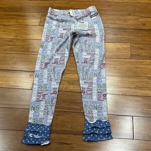 NWT Matilda Jane Motivational Print Leggings with Blue Ruffle